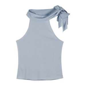 REEBO High Collar Sleeveless Halter Vest Tops Chic Knot Slim Crop Top Fashion Base Tight Camisole Women Women