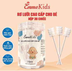 (HoảTốc1h) Rơ lưỡi cho bé Emma Kids cao cấp tăm bông tưa lưỡi hộp 30 que - Chính hãng
