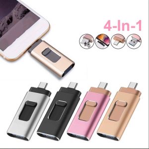 AHTAH Android Phone Flash Drive Type C 4-in-1 Push-Pull USB Flash Drive Easy Backup IOS OTG External Data for Phone/USB Drive/Laptop