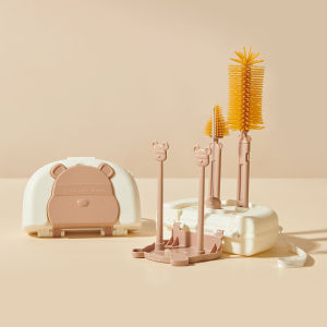 New 6 In 1 Baby Bottle Brush Set with Travel Bottles Drying Racks and Suitcase 360° Cleaning Infant Nipple Brush Straw Cleaner Tool
