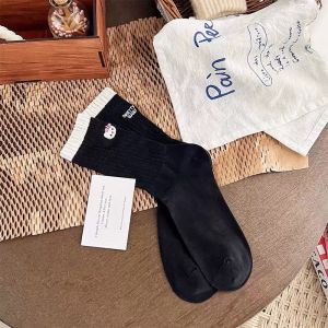 4Pairs Embroidered Sanrio Hello Kitty Mid Tube Socks Spring and Autumn Cute Cartoon Cotton Socks Ins Womens Long Tube Stockings