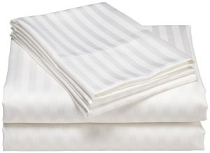 ANYA BEDDINGS HOTEL QUALITY PLAIN WHITE SATIN STRIPE FLATSHEET / BLANKET/KUMOT- CANADIAN SATIN COTTON