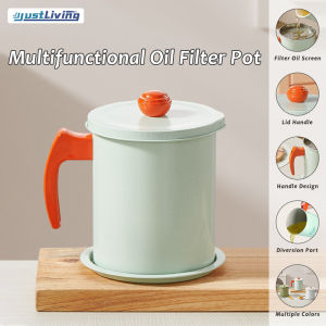 JustLiving 1.7L Oil Strainer Pot Cooking Oil Storage Grease Filter Separator and Keeper Container Jug Storage with Stainless Steel Filter Bottles Strainer Kitchen Tools