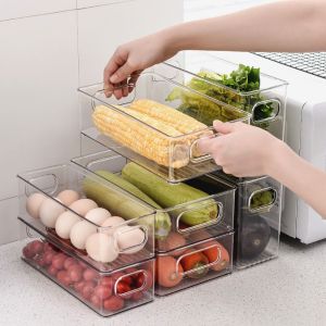 JIANZ Plastic Refrigerator Organizer Bins Handle Transparent Cosmetic Storage Box Easy To Carry Durable Fridge Storage Basket Home Furnishings