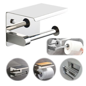 Winnereco Stainless Steel Toilet Paper Holder with Phone Holder Roll Paper Dispenser Multifunctional Paper Towel Stand for Bathroom Washroom