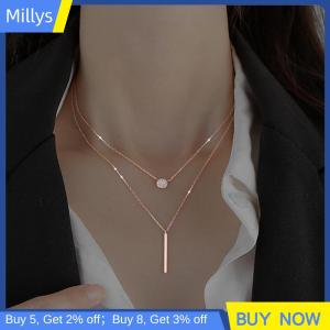 Millys สร้อยคอจี้เงินสร้อยคอสี่เหลี่ยมรูปทรงเรขาคณิตแฟชั่นผู้หญิงที่เรียบง่าย