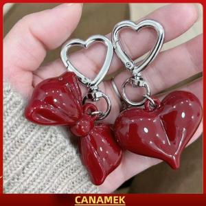 Miễn phí vận chuyển✨ Đơn giản Tính khí Red Bowknot tim Acrylic Keychain Mặt dây chuyền cho phụ nữ cô gái đa năng ba lô trang trí phụ kiện Quà Tặng