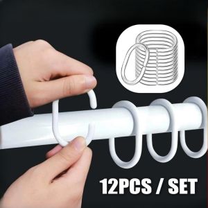 12pcs Curtain Ring Shower Curtain Knocker Circle Hook Transparent Bathroom Bath Curtain Tools