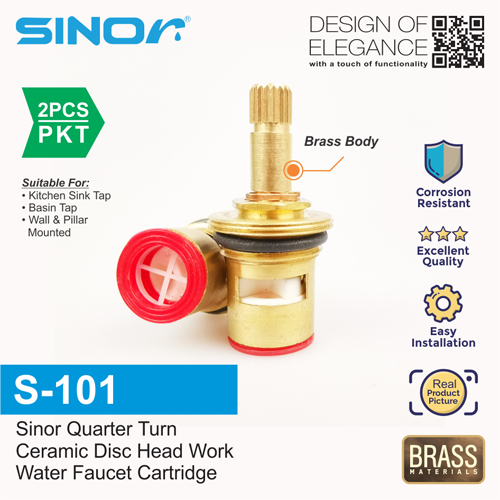 Sinor S101 Quarter Turn Ceramic Disc Head Work (2pcs) Water Tap Valve