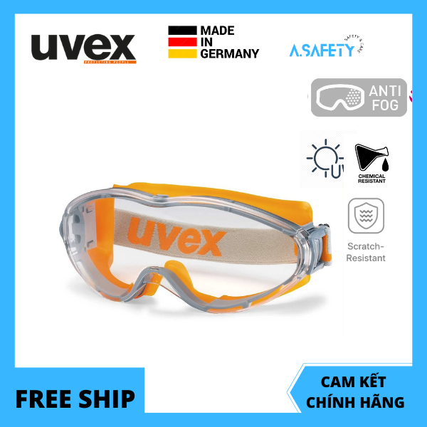 Kính Chống Vi Khuẩn Và Bụi Mịn Uvex 9302245 Ultrasonic Wide Vision Safety Goggle Orange Frame