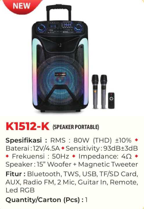 Speaker Advance K1512K K1512-K K1512 K Bluetooth Karaoke 15
