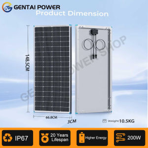 GENTAI POWER Solar Panel 200 Watt High-Efficiency Monocrystalline PV Module Power Charger for RV Marine Rooftop Battery