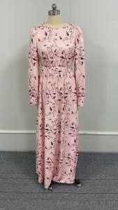 2024 Cross-Border Foreign Trade New Printed Temperament Temperament Commute Mid-Waist Pink Commuter Backless Dress Women ㏇L0514