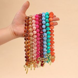 GENENIC Nhiều màu sắc Vòng cổ hạt cườm Vòng tròn Nhựa Vòng cổ nơ Sang trọng nhẹ nhàng Boho Dây chuyền xương quai xanh nữ Xuân Hè