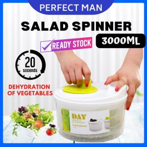 3L Green Vegetable Salad Spinner Lettuce Vegetable Fruit Spinach Drainer Remove Water Washer Quick Dry BPA Free
