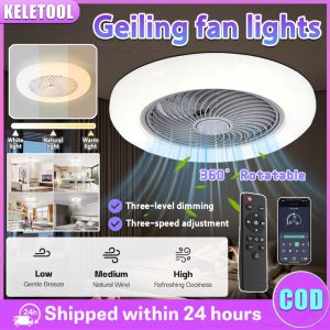 Ceiling Fan Light Modern Intelligent LED Dimmable Electric Fan Ultra Quiet Fan Ceiling Lamp Round Ceiling Light with Remote Control Room Reception Room Office Bedroom