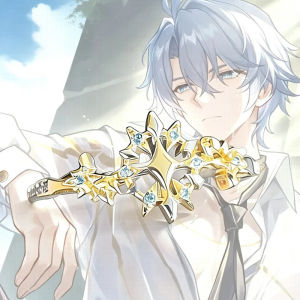 Phainon Khaslana Inspired Ring Two Tone Silver Gold Adjustable Open Ring Blue Crystal Sun Star Pattern Elegant Anime Jewelry Gift For Fans Daily Wear