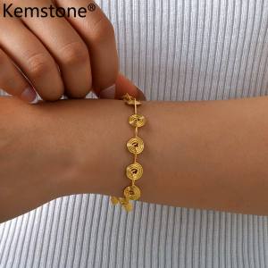Kemstone Stainless Steel Geometric Spiral Necklace and Bracelet Set for Women Fashion Jewelry