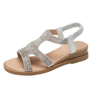 Free Shipping Roman Sandals For Women New Spring/Summer Collection Open-Toe Rhinestone-Embellished Thick-Soled Comfortable Wedge-Heeled Sandals