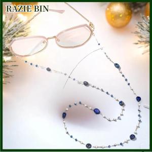 RAZIE BIN Được làm bằng tay kính chuỗi cho ánh sáng mùa hè sang trọng ngọc trai pha lê màu xanh hải quân treo chuỗi Thời Trang Chống mất mắt chuỗi
