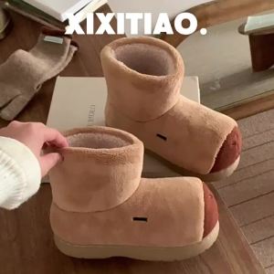XIXITIAO Cute Capybara ins Fashion Mid-Calf Cotton Boots Thick Sole Women Outdoor Cartoon Warm Snow Boots Winter