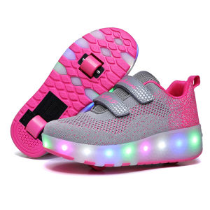 FECHENG 2023 USB Charging Fashion Girls Boys LED Light Roller Skate Shoes For Children Kids Sneakers With Two Wheels Wheels