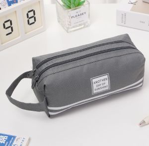 tempat pensil kain muat banyak kapasitas besar double zipper