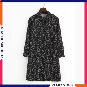 CFBOUTIQUE Star Printed Collar Button Long Sleeve Long Shirt