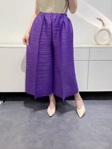 K-778# One Size (45-75kg) Summer Horizontal Pleated Pants WomenS Cropped Pants Loose Straight High Waist Versatile Slimming