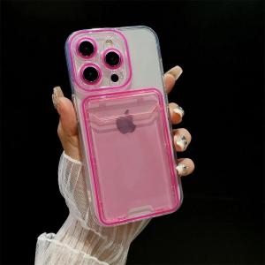 Luxury Card Holder Transparent Case for iPhone 15 14 13 16 17 Pro Max Air Plus 11 12 Double Color Wallet Soft Shockproof Cover