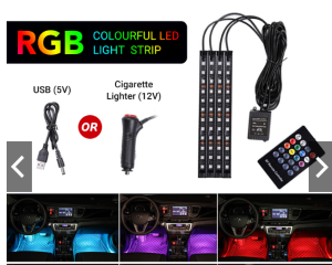 4PCS RGB 9LED/12LED/18LED Strips Car Interior Atmosphere Decorative Foot Lamp Door Side Remote Control Sound Sensor USB