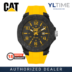 Caterpillar Gent LV-161-27-137 Carbon Crush 45mm Compacted Carbon Luminous Bezel Black Dial Yellow Silicone Band Watch