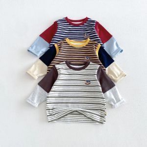 0-8Y Autumn Boys Long Sleeve Shirt Striped Fake Two-Piece Kids Shirt Boys Clothing Patchwork Cotton Basic Top for Kids2026