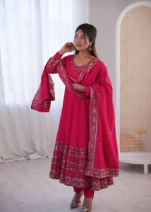 [PRE ORDER : 10 DAYS] Designer Roman Silk Gown with 3.75m Flair – Fully Stitched Embroidery Sequence Work Suit Anarkali Three Piece Set FZ_5016