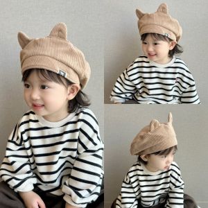 MYCOLOR น่ารัก หมวกเบเร่ต์เด็กผ้าคอร์ดูรอย ท็อปเรียบ ภาษาเกาหลี หมวกลิ้นเป็ด การ์ตูน ชายหญิง หมวกเบเร่ต์หูแมว ทารก