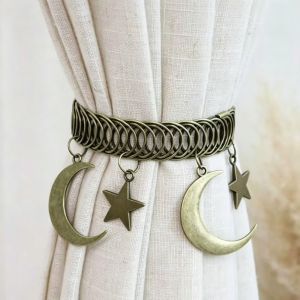 INNEWIN 1pc Metal Curtain Tiebacks Spring Star Moon Design Curtain Holdbacks Durable Elastic Curtain Clip Bedroom