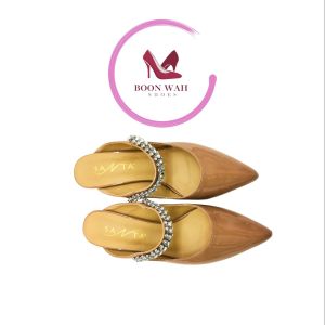 626 Boon Wah Shoes Rhinestone Pointed-Toe Bing Mule Heels Womens Shoes