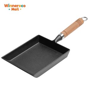 Cast Iron Egg Frying Pan Non-Stick Japanese Omelette Pan 20cm for Breakfast Durable Black Color
