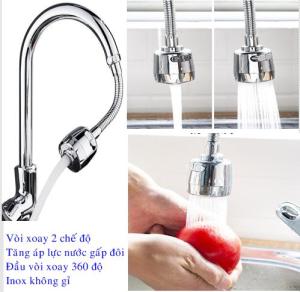 [ Combo 2 ] Đầu vòi nối rửa chén tăng áp xoay 360 2 chế độ nước inox không gỉ có thể thu ngắn
