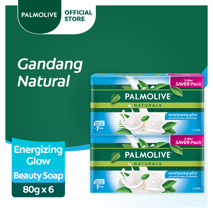 Palmolive Naturals Energizing Glow Bar Soap - with Milk Protein, For Brighter Skin, 80g Pack of 6