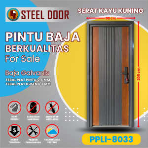 Pintu Baja Panpan Motif Serat Kayu Kuning Tipe 8033 Lengkap Full 1 Set
