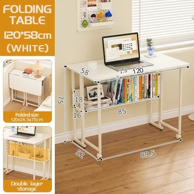2-layer Folding Table Computer Table Multifunctional Portable With Wheels 80/100/120CM