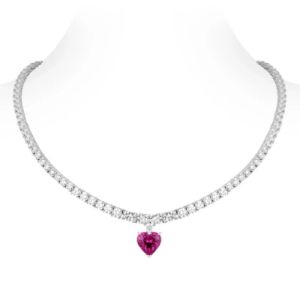 Bellux Charm Womens Fine Jewelry 925 Silver Heart Pendant Necklace Purple Pink Heart Shaped Diamond Shiny Light Luxury Necklace