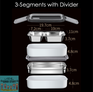 2-Way Re-Heatable Leakproof 2-tier Bento Lunch Box with Stainless Steel Tray Inserts & FREE Thermal Carrier Bag