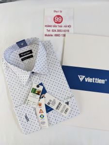[Việt Tiến ] Sơ Mi Dài Tay - Regular (Suông) - Vạt Bầu - Họa tiết hoa tuyết trên nền trắng