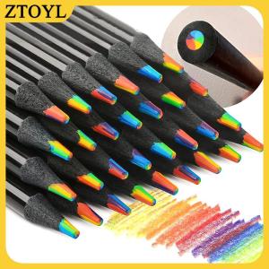 ZTOYL  1PC 7 màu gradient cầu vồng bút chì Jumbo màu bút chì nhiều màu bút chì cho nghệ thuật vẽ màu phác thảo ngẫu nhiên