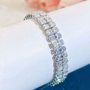 SEQUITO Noble Women Jewelry White Gold Plated Full Inlay Square Cut AAAAA Bling Cubic Zircon Charm Bracelet Evening Party Clothing Accessories B235