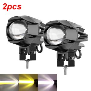 Motorcycle LED Headlight Dual Color Spotlights Projector Lens LED Driving Lights For Offroad Vehicle