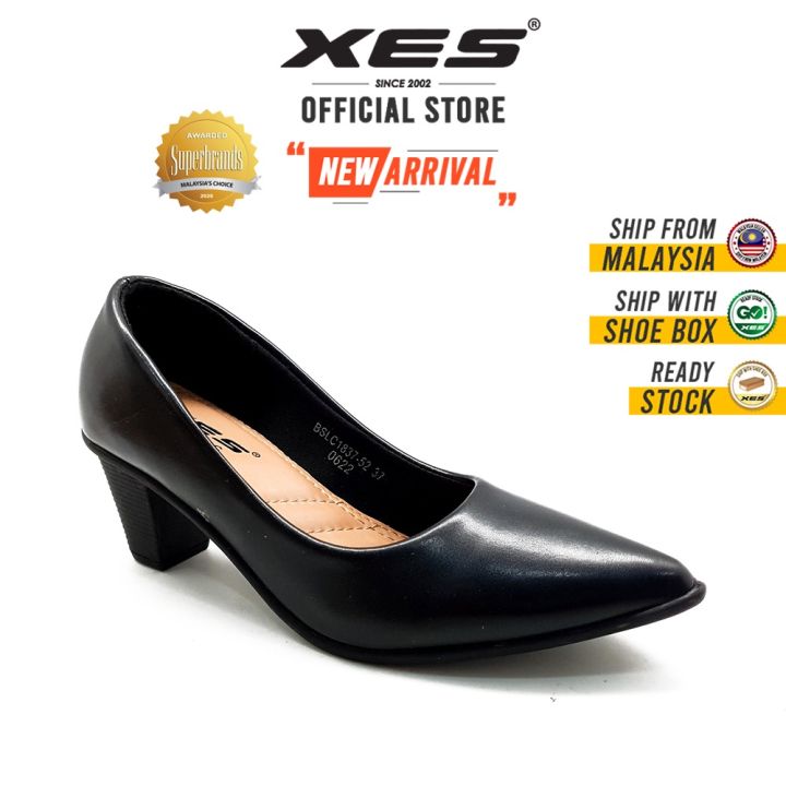 XES Ladies Classic Heels BSLC1837-52 (Black Khaki) Block Heel Pu