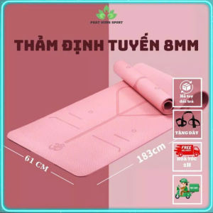 Thảm tập yoga TPE 2 lớp 8mm định tuyến dày dặn chống trơn trượt thấm hút mồ hôi đường định tuyến in rõ nét